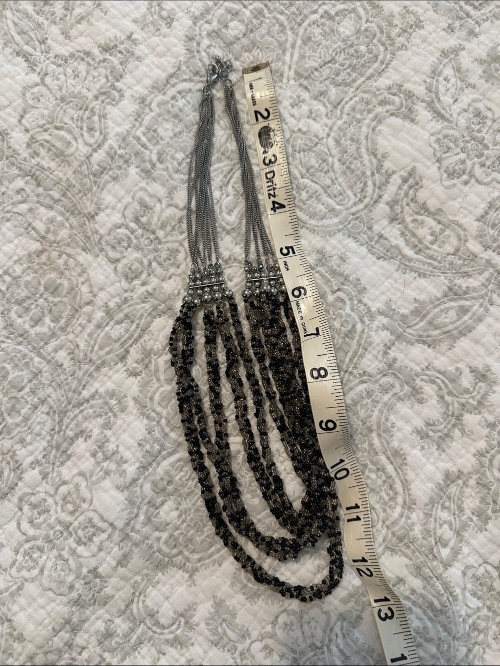 Multi-Strand Hematite Beaded Statement Necklace - Silver